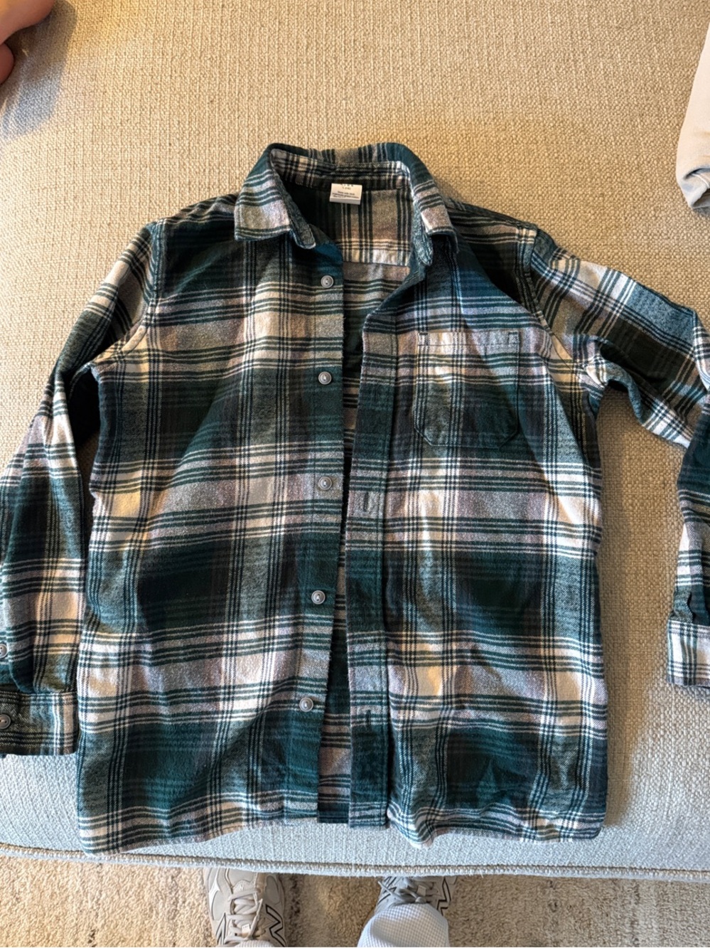 Gap Kids Boys Plaid Flannel Shirt Green Cream Organic Cotton Size L 10